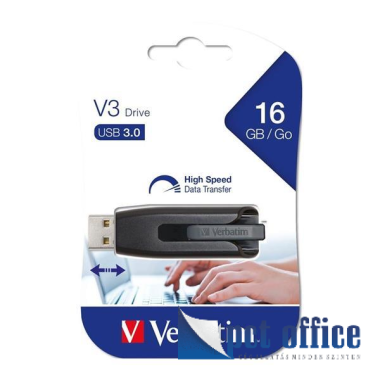 Pendrive, 16GB, USB 3.2, 60/12 MB/sec, VERBATIM V3, fekete-szürke