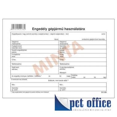 D.E. 933 Gépjármű Használati Engedély A5