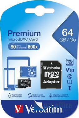 Memóriakártya, Micro SDHC, 64GB, Class 10, Verbatim Premium