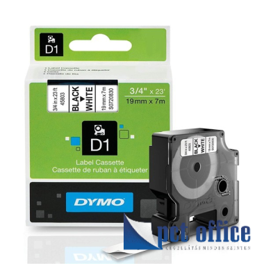 Feliratozógép szalag, 19 mm x 7 m, DYMO D1, fehér-fekete