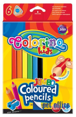 Színes Ceruza 6 db-os háromszögletű Jumbo+Hegyező Colorino Kids