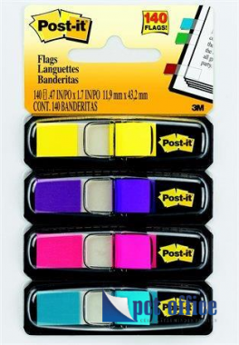 Oldaljelölő/Jelölőcímke, műanyag, 4x35 lap, 12x44 mm 3M Postit élénk vegyes szín