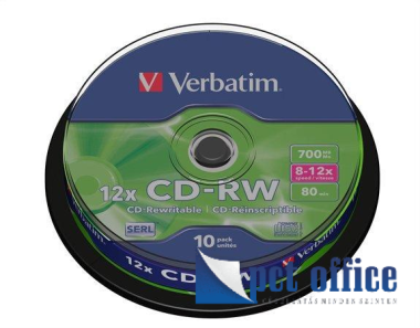 CD-RW lemez, újraírható, SERL, 700MB, 8-10x, hengeren VERBATIM 10 db-os