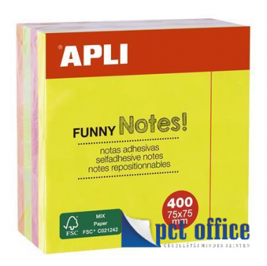 Öntapadó Jegyzettömb 75x75 mm 400 lap Apli Neon