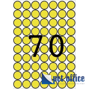 Etikett, 19 mm kör, színes, A5 hordozón, APLI, sárga, 560 etikett/csomag