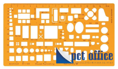 Vonalzó, műanyag sablon, berendezési T1 / 1:100