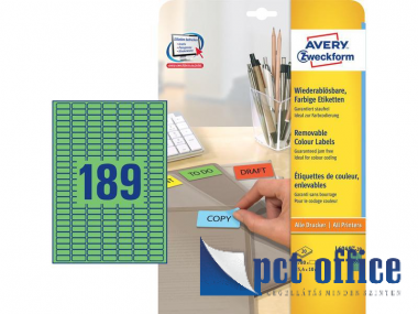 Etikett címke Avery L6049-20 25,4x10 mm univerzális A4 visszaszedhető Zöld 189 címke