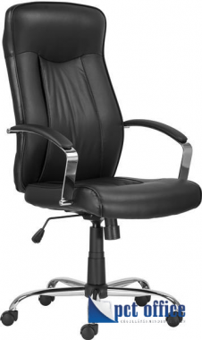 Irodai forgószék exkluzív fekete PU-textilbőr, ezüst lábkereszt, MONTGOMERY