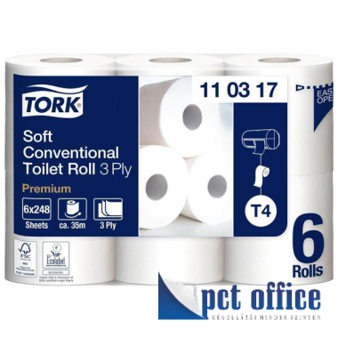 Wc papír T4 rendszer, 3 rétegű, 35 m, TORK Premium, extra fehér 6 db