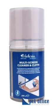 Tisztítógél, képernyőhöz, mikroszálas kendővel, 200 ml, VICTORIA