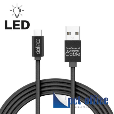 Adat és töltőkábel, 1 m Delight 2.0 USB Type-C LED világítással fekete