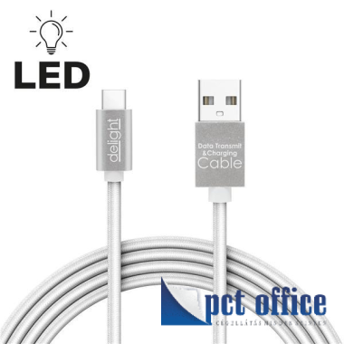 Adat és töltőkábel, 1 m Delight 2.0 USB Type-C LED világítással ezüst