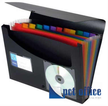 Irattartó Gumis Harmonikás mappa 12 részes A4 Viquel Rainbow Class CD és névjegytartó zsebbel,fekete