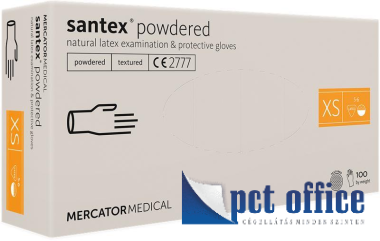 Vizsgálókesztyű Santex powdered Latex Enyhén púderezett 100 db / csomag xs