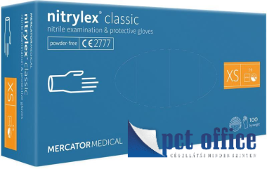 Vizsgálókesztyű Nitrylex PF Classic A100 kék púdermentes 100 db / csomag xs