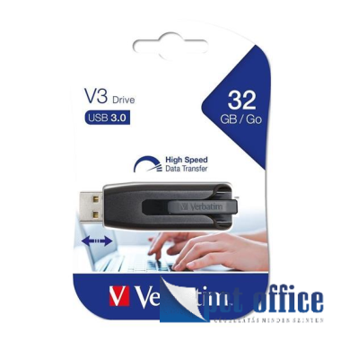 Pendrive, 32GB, USB 3.2, 60/12MB/sec, VERBATIM V3, fekete-szürke