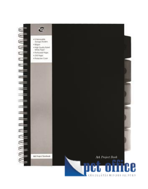 Spirálfüzet A4 vonalas Pukka Pad 125 lapos Regiszteres Black project book
