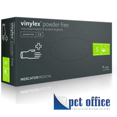 Vizsgálókesztyű Vinylex Mercator átlátszó vinil Púdermentes 100 db / csomag s