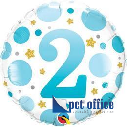 Lufi Fóliás 18 inch-es 2-es szám, Szülinap, Blue Dots, Pöttyös Kék