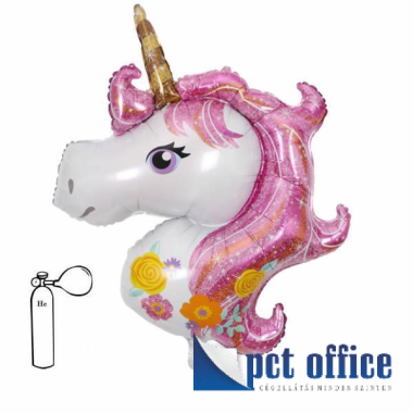 Lufi Fóliás Forma 85 cm Unikornis fej pink virágos