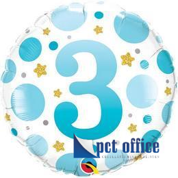 Lufi Fóliás 18 inch-es 3-as szám, Szülinap, Blue Dots, Pöttyös Kék