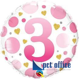 Lufi Fóliás 18 inch-es 3-as szám, Szülinap, Pink Dots, Pöttyös Rózsaszín