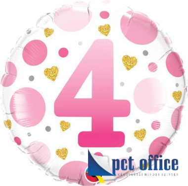 Lufi Fóliás 18 inch-es 4-es szám, Szülinap, Pink Dots, Pöttyös Rózsaszín