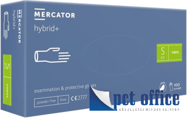Vizsgálókesztyű Vinylex Mercator hybrid+ kék vinil Púdermentes 100 db / csomag s