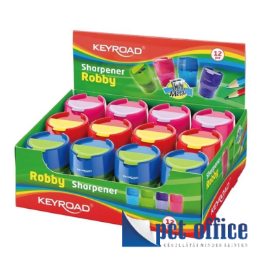 Ceruzahegyező 2 lyukú Tartályos Keyroad Robby Vegyes színek
