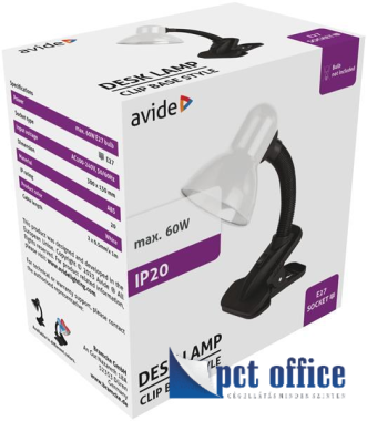 Asztali lámpa E27 foglalat csiptethető AVIDE fehér