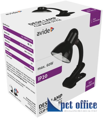 Asztali lámpa E27 foglalat csiptethető AVIDE fekete