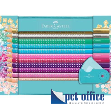 Színes Ceruza 20 db-os háromszögletű SPARKLE/Kristály Faber Castell fémdobozos + Sleeve hegyező