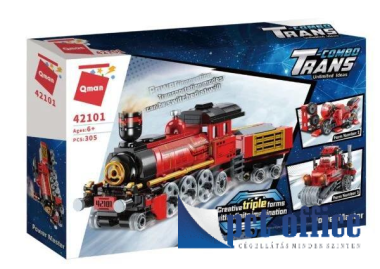 Építőkocka QMAN: 305 db-os 3in1 Gőzmozdony, Motorkerékpár vagy Úthenger