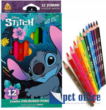 Színes Ceruza 12 db-os háromszögletű Vastag Jumbo Colorino Disney Stitch