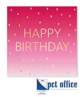 Party szalvéta 2 rétegű 20 db-os 33x33 cm Happy birthday Golden pink