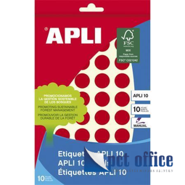 Etikett, 16 mm kör, kézzel írható, színes, APLI, piros, 432 etikett/csomag