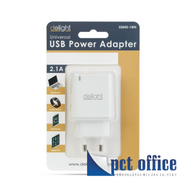 USB hálózati adapter 2.1A fehér