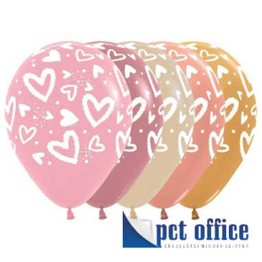 Lufi latex 12 inch-es Szív Mintás Fehér Szívek - Bright Hearts Assortment Lufi