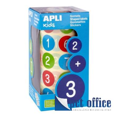 Etikett címke, kör alakú, 20 mm vissza szedhető Apli számok (+ - =) 900 db / tekercs