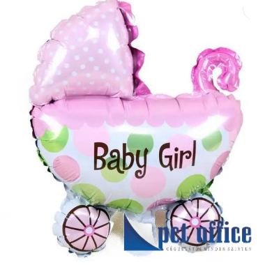 Lufi Fóliás Forma 79 cm Babakocsi formájú rózsaszín,kék