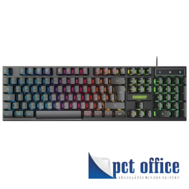 Billentyűzet, vezetékes, Világítós USB, HUN, Everest KB-188 Borealis Rainbow RGB Gaming Black