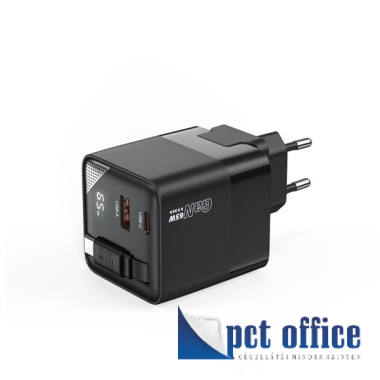 USB hálózati adapter Choetech PD6091 GaN Type-C PD65W gyorstöltő, fekete