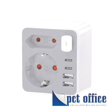 Elosztó 2-es + 2 db USB + 2 db Type C Technik