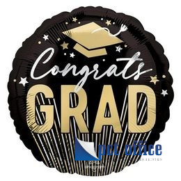 Lufi Fóliás 18 inch-es Ballagási Congrats Grad Fényes Arany, Ezüst és Fekete