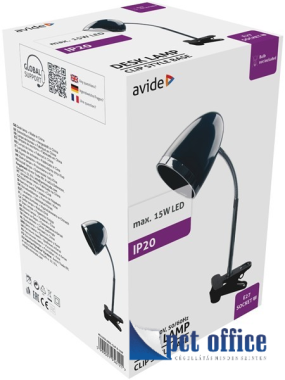 Asztali lámpa E27 foglalat AVIDE Basic Simple csiptethető, fekete