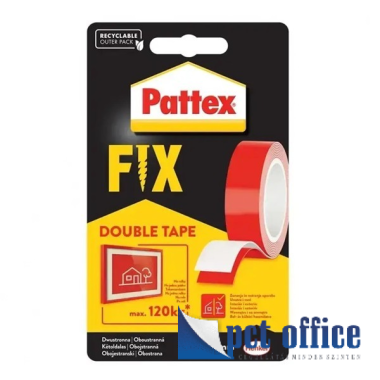 Ragasztószalag kétoldalas 19 mm x 1,5 m, HENKEL Pattex Fix 120 kg, piros